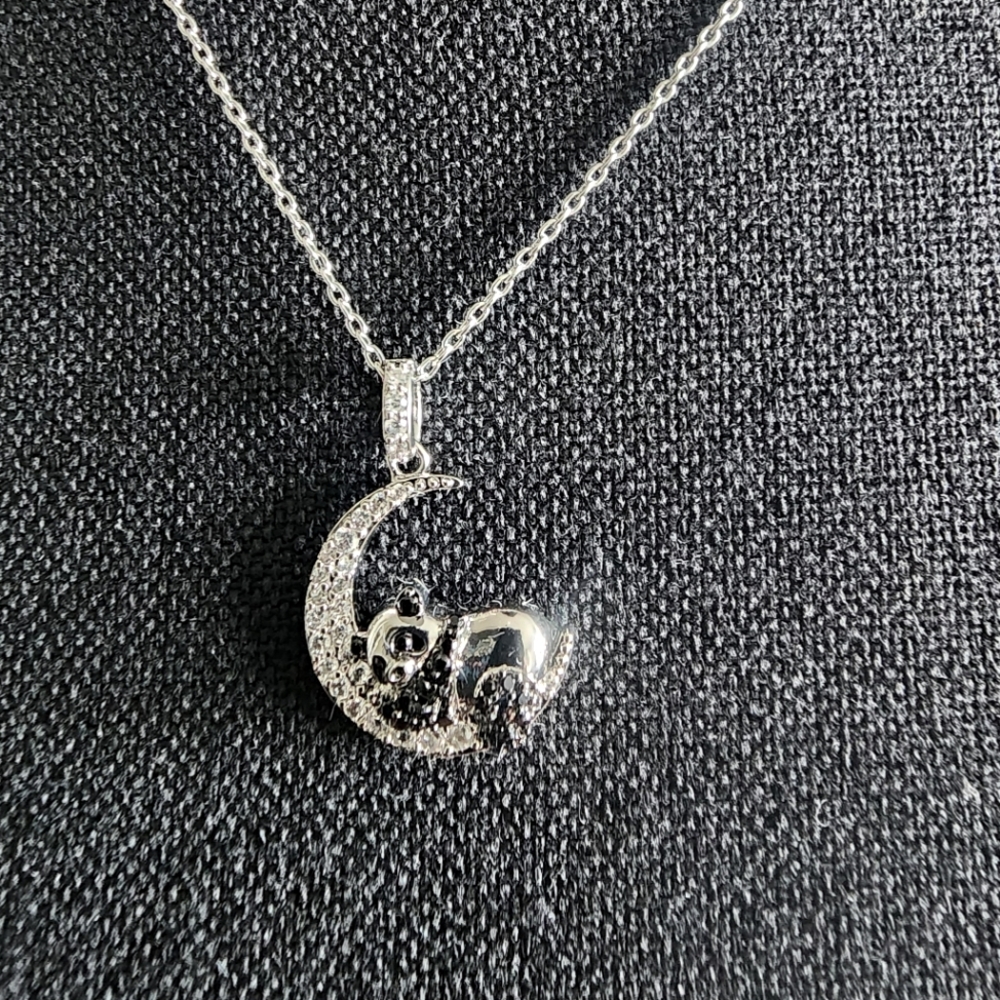 Brand New Panda Sleeping On A Moon Pendant Necklace